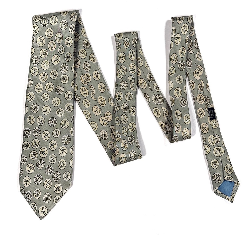 Holland & Holland Mens Silk Tie Sage Green Shotgun Shell Headstamp Made England